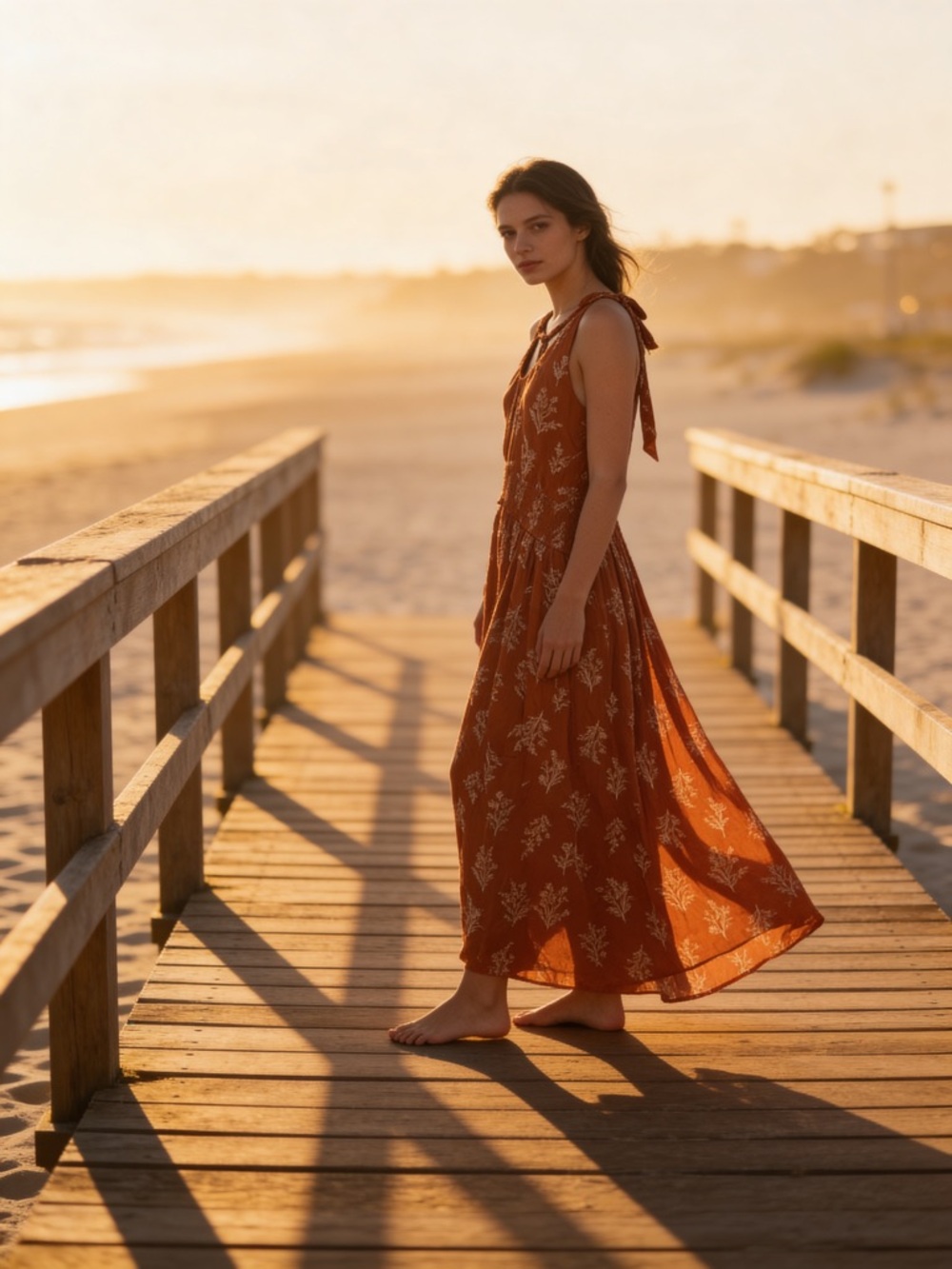 Cupshe x Kittenish Terracota Rust Floral Tie-Shoulder Maxi Dress